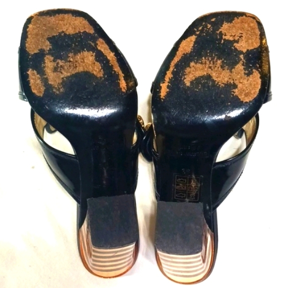 Marc By Marc Jacobs Gold and Black Block Heels Open Toe Mules Size 6 - Picture 7 of 9